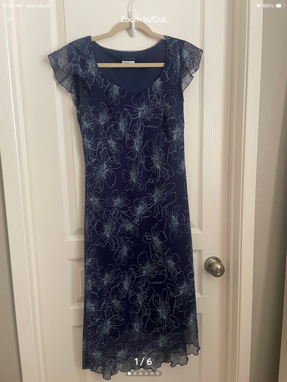 Navy Floral Midi Dress with Flutter Sleeves